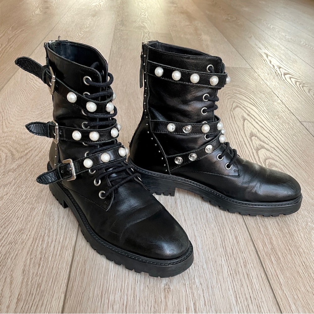Zara Pearl Studded Combat Boots